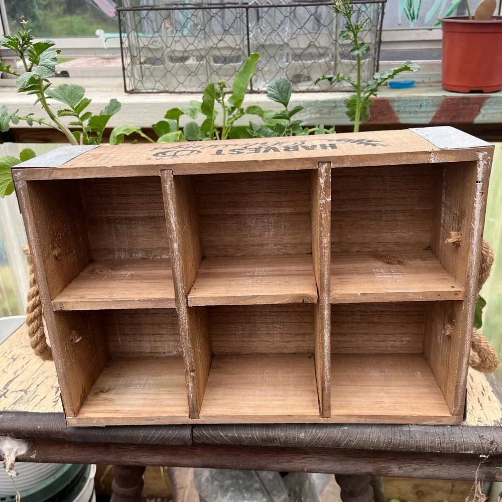Rustic Wooden 6-Cubby Wall Organizer - Natural Brown
